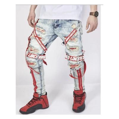 China 2021 Breathable Men's Slim Fit Colors Double Patched Multi Pockets Denim Pants Jeans For Urban Young Man for sale