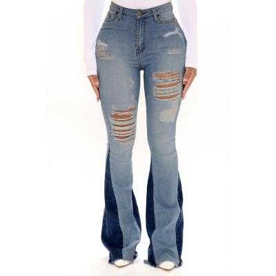 China The new QUICK DRY contrast bottom flare jeans for the fashion lady for sale