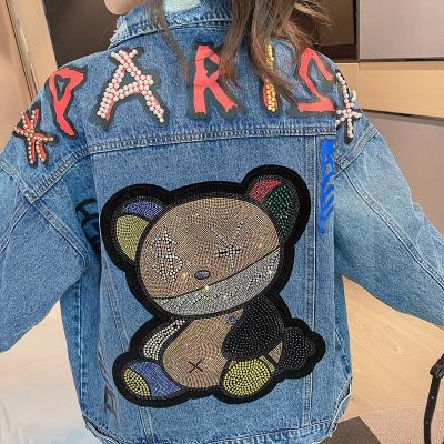 China High quality breathable style women's jeans stones jacketl of new fashion long denim jacket&cotton denim coat for winter for sale