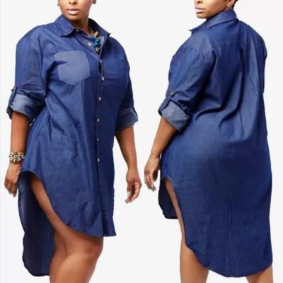 China Fashion Low Price Sexy Anti-Wrinkle Denim Shirt Loose Waist Bind Sexy Women's Denim Dress for sale