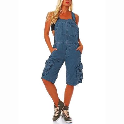 China Anti-pilling Customize Loose Short Denim Overalls Women Overalls Fashion Playsuit Washed Blue Jeans Overalls For Lady for sale