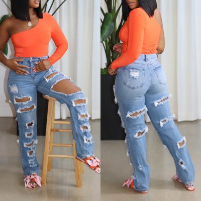 China 2021 Breathable Sexy Solid Color Slit Pants Hole Denim Women's Pants Fashion Women's Casual Jeans Women's Pants for sale