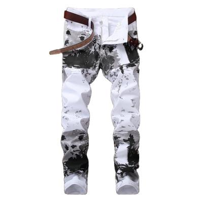 China 2021 Fashion Men's Breathable Print Jeans Denim Panties Destroyed Fringed Pants for sale