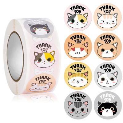 China 500pcs/Roll 1inch 8 Designs Eco-friendly Label Food Beverage Cafe Cat Cartoon Decorative Waterproof Sticker Baking for sale