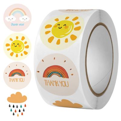 China Eco-friendly 1 Inch 500pcs/roll Sun Label Rain Rainbow Pattern Thank You Seal Stickers for sale