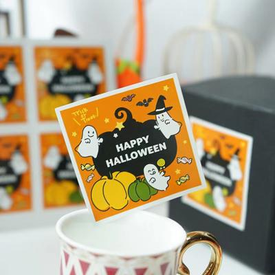 China Wholesale New Recyclable Ghost Pumpkin Seal Label Square Halloween Stickers For Candy Box for sale