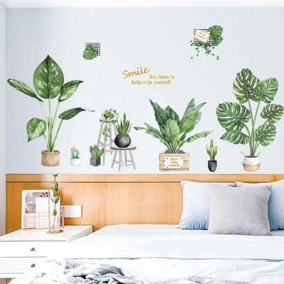 China INS Waterproof Style DIY Fashion Green Plant Leaves Modern Art Home Wall Sticker Decoration Living Room Office for sale