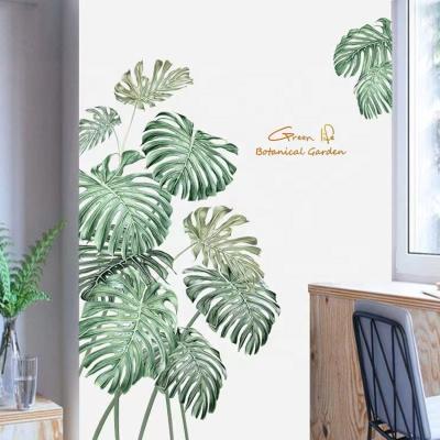 China Hot Selling Waterproof Adhesives Plant Kids Room Tropical Green Leaves Home Wall Decoration Sticker for sale