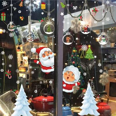 China New Christmas Santa Claus Snowman Stars Milu Deer Wall Window Glass Door Decoration Waterproof Stickers for sale