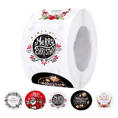 China Eco-friendly 500pcs Merry Christmas Flowers Flag Seal 1.5inch Muffin Sticker for sale