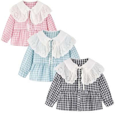 China Solid Color Anti-Shrink Cotton Sheaths Long Blouses Shirt Tops New Design Sweet Style Girl Lace Collar Doll Casual Quantity PCS for sale