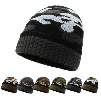 China JOINT winter fashion crocket cuff design jacquard design unisex 100% acrylic wholesale custom knitted warm printed skull caps new for sale