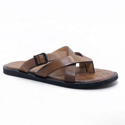 China Flat Mens Beach Sandals PU Leather Unique Rubber Comfortable Casual Slippers For Men for sale