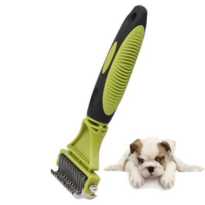 China Amazon Viable Hot Sale Double Sided Silicone Handle Open Pet Knot Comb Dog Dematting Grooming Rake Comb for sale