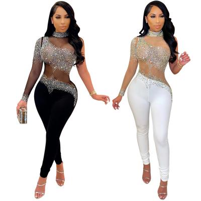 China 2022 Fashion Women's QUICK DRY Overalls Mesh One Piece Ladies Sexy Club Wear Bodycon for sale