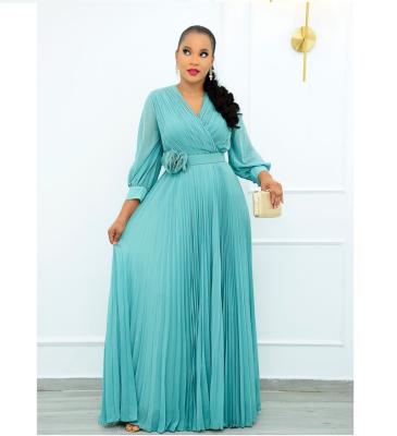 China 2022summer viable new plus size women's fashion grace empire v-neck solid long sleeve dresses for sale