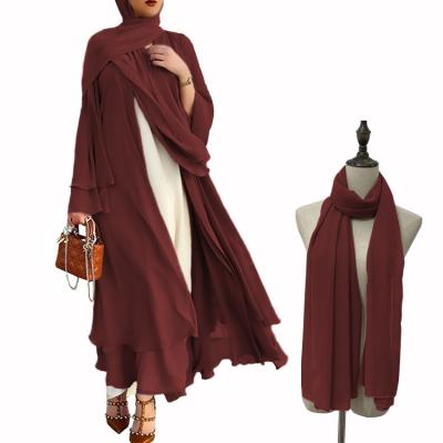 China Wholesale Women Closed Silk Open Muslim Dubai Robe Designs Polyester Arabs Long Chiffon Women Dresses Egypt Kimono New Abaya 2022 for sale