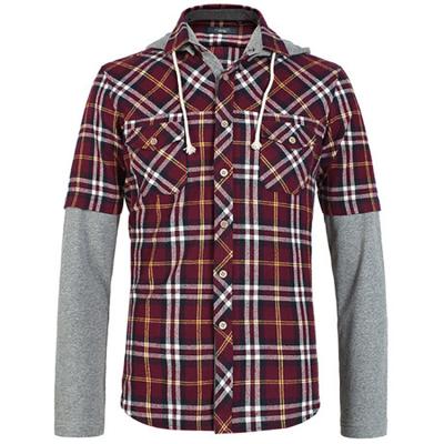 China Custom Streetwear Western Men's Anti-pilling Check 100% Cotton Plaid Flannel Shirts With Hoodie for sale