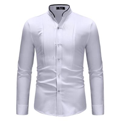 China Man Classic Anti-pilling Front Pleated Standred Fancy White Black Formal Dress Shirts For Wedding for sale