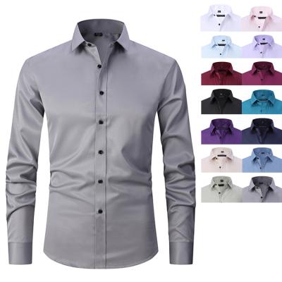 China Foshan formal shirts of anti-pilling new 2021 polyester 5 simple solid men's oversized Spandex 95 models for sale