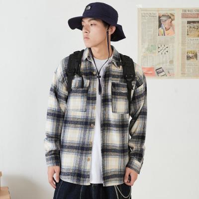 China Wholesale Flannel Top Pocket Long Sleeve Plaid Anti-pilling Thick Check Overshirt For Men for sale