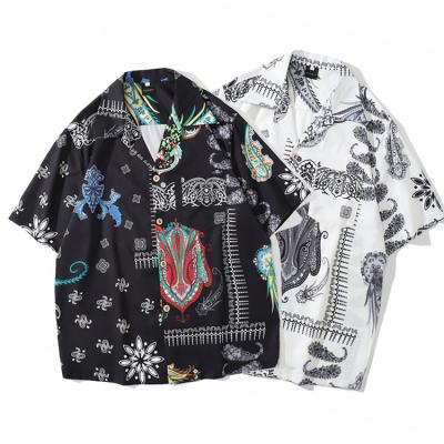 China Anti-pilling Retro Japanese Couple Fashion Streetwear Loose Hawaiian Printed Paisley Shorts Sleeve Shirts For Man for sale