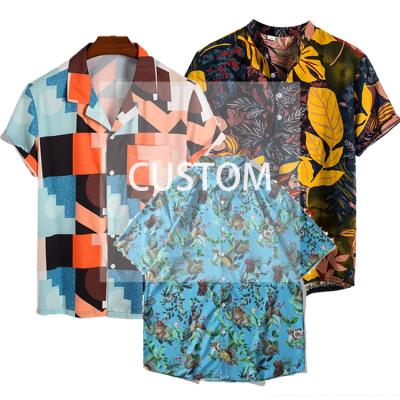 China 100% custom design Hawaiian Anti-wrinkle Aloha Short Sleeve Beach Shirts polyester print design for men for sale