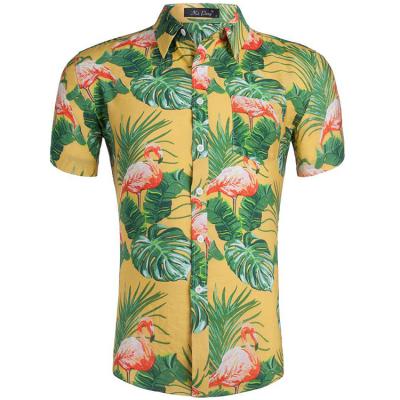 China Anti-pilling custom cheap fashioned 2022 fashion summer resort 100% cotton fabric causal beach casual hawaiian top shirts for men for sale