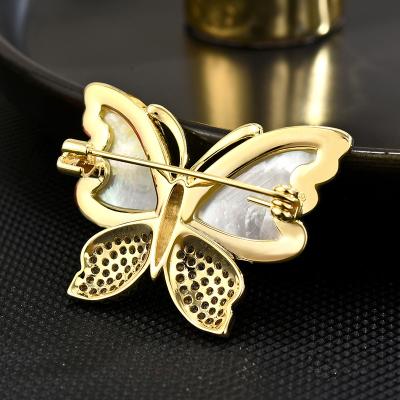 China Retro and modern New natural female shell butterfly corsage Elegant coat suit brooch Vintage pin for sale