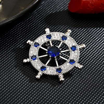 China Retro and modern New simple men rudder brooch micro inset zircon coat suit accessories Fashion wholesale brooch for sale