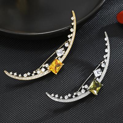 China Retro and modern Luxury elegant moon brooch microinset zircon brooch manufacturers wholesale for sale