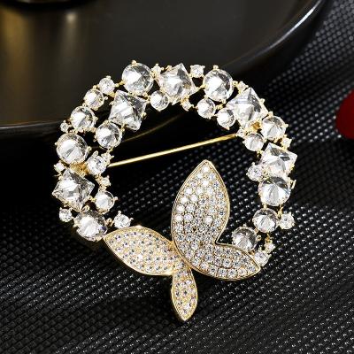 China Retro and modern Elegant quality Heavy luxury zirconium butterfly delicate sweet brooch coat pin for sale