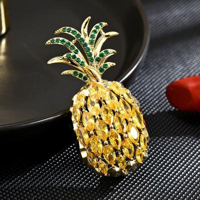 China Retro and modern High end new enamel pineapple fruit brooch suit men women pins for sale