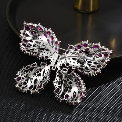 China Retro and modern Brand Luxury Bright Grape Purple Butterfly Brooch High end suit accessory brooch for sale