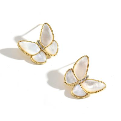 China Retro and modern S925 Silver Needle Natural Shell Butterfly earrings Fashion Princess earrings for sale