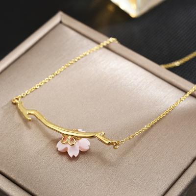 China Retro and modern 2023 new pink cherry blossom necklace collarbone chain accessories for sale