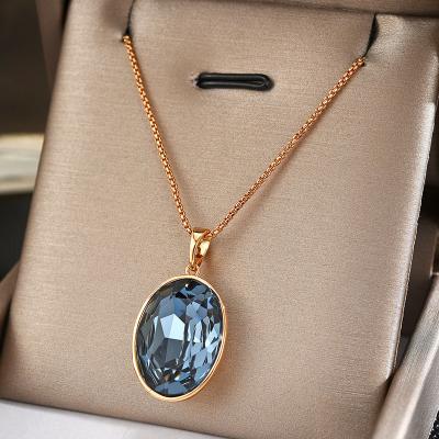 China Retro and modern New blue Austrian crystal collarbone necklace Japanese Korean jewelry gift girls necklace for sale