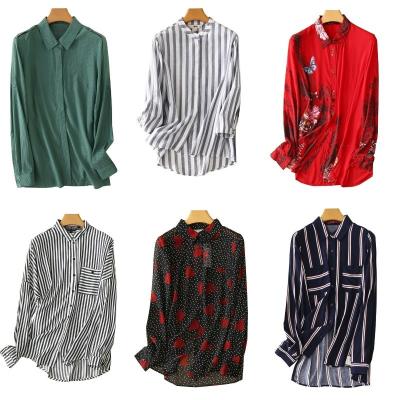 China high quality Anti-wrinkle printed casual silk cotton for women long sleeve shirt for sale