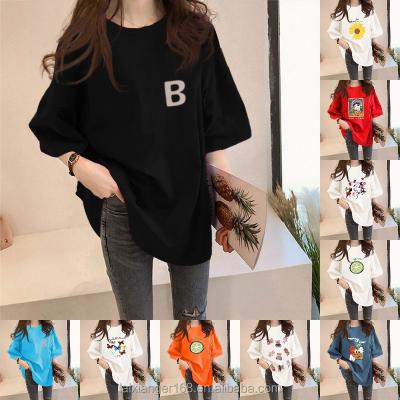 China Most Popular Women's T-shirt Cotton Anti-Shrink Printed Women's T-shirt Short Sleeve Cartoon In 2023 Casual Chiffon Knitted 100% Cotton for sale