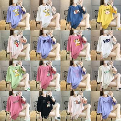 China 2023 summer loose thin sleeve shorts cotton women's anti-shrink T-shirt high quality printing new large size for sale