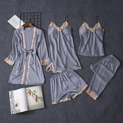 China Wholesale High Quality QUICK DRY 5 Piece Satin Pajamas Set Lace Pajamas Set For Women for sale