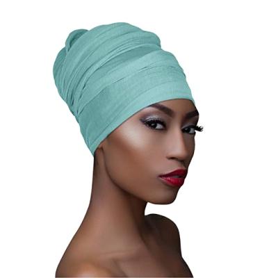 China Trendy African Head Wraps Turbans Long Stretch Tank Top Knit Lightweight Headwraps Wrap Scarf Turban Tie For Women for sale