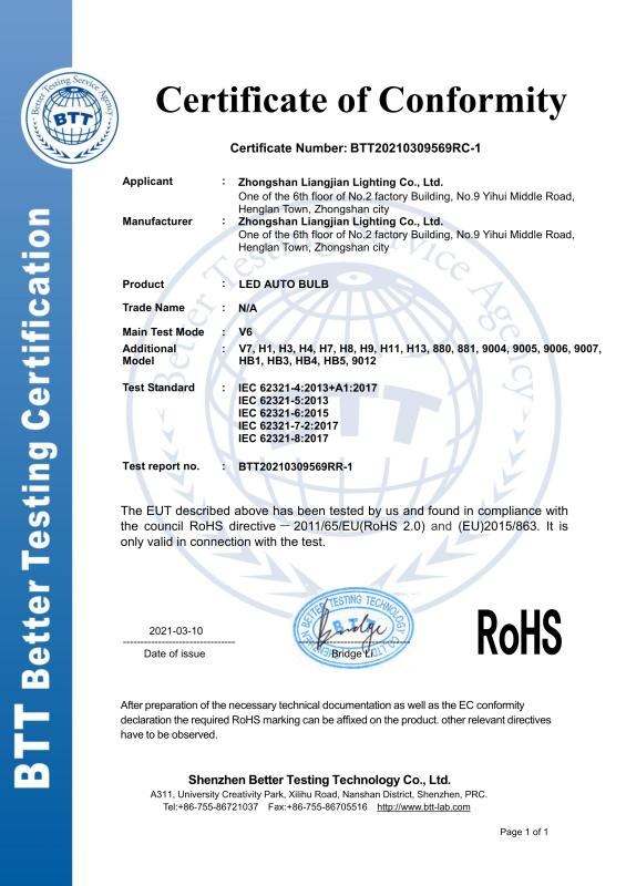 RoHS - Zhongshan Liangjian Lighting Co., Ltd.