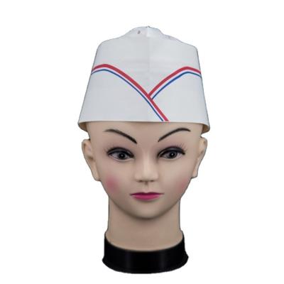 China Disposable Paper Chef Hat With Double Blue Line Paper Kitchen Cooking Hat P7 for sale