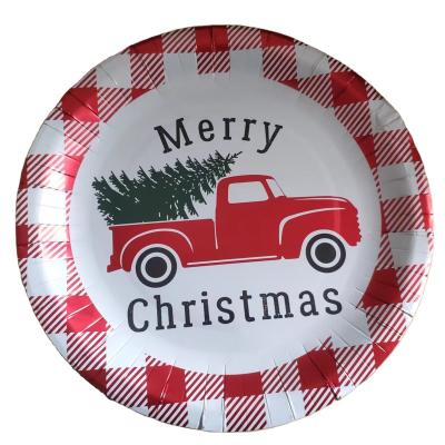 China Sustainable 9 Inch New Product Custom Printed Christmas Disposable Paper Plates for sale