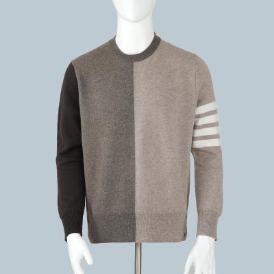 China Anti-wrinkle 100% OEM cashmere designer color block crew neck sweater man 2022 fashionable for sale