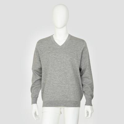 China Anti-wrinkle Gray Men's V-Neck Double Sided Cashmere Long Sleeves Sweater Wholesale for sale