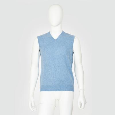 China Anti-wrinkle fashion high quality luxury men's v-neck 100% cashmere blue vest for sale