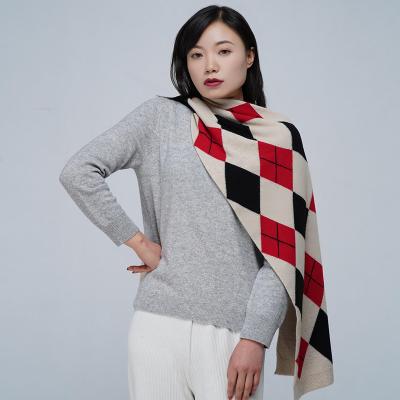 China 100% cashmere supply customization real luxury cashmere scarf knitted jacquard lady cashmere scarf for sale