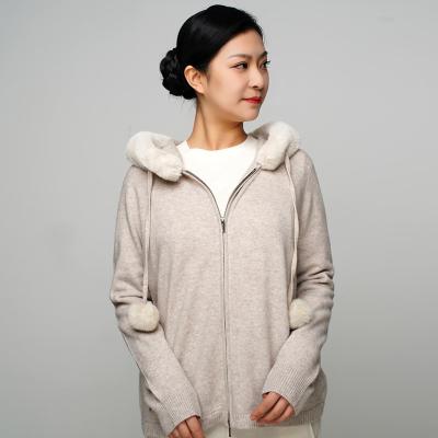 China Anti-wrinkle hot saling women's cashmere long sleeve cardigan with pocket design cashmere women hooded cardigan for sale